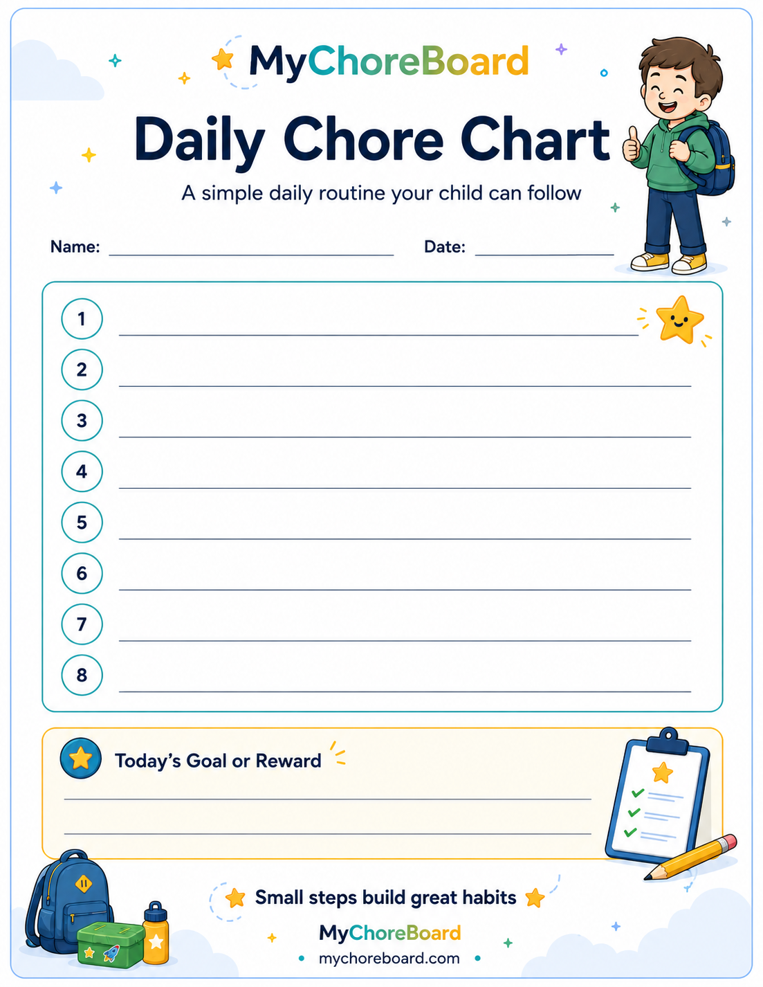 Daily chore chart printable