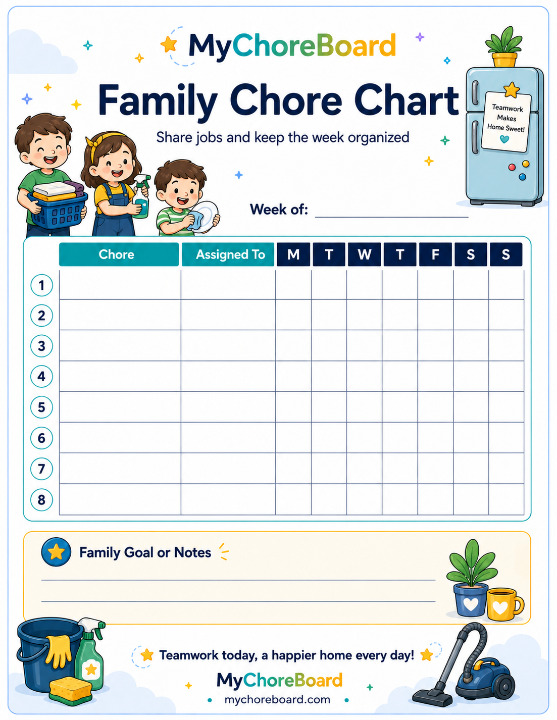 Family chore chart printable
