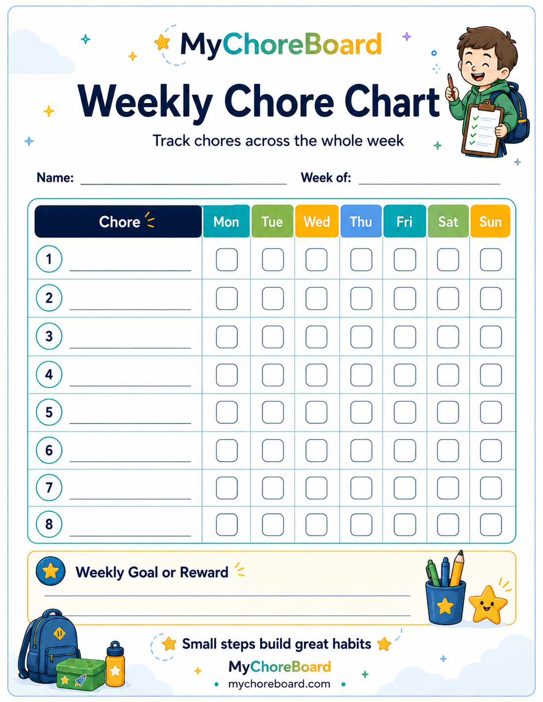Weekly chore chart printable