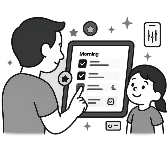 side-left h-350 Parent and child using a digital chore app together